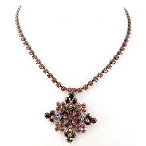 Sorrelli Cross Necklace Pink Orange Crystal Brass Tone 16in Missing 1 Stone AB